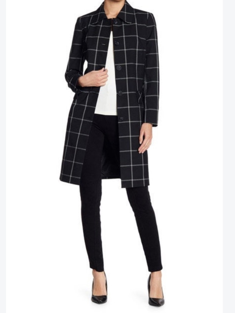 New Jones New York Plaid Coat 10 Black White Check Suit Jacket Official Work